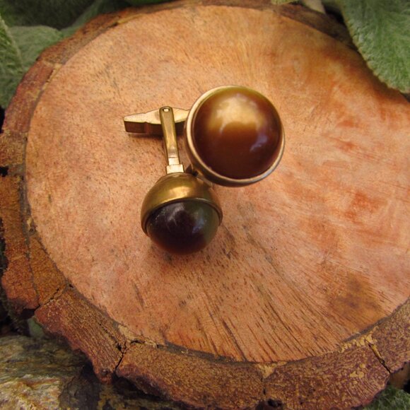 Art Deco Cufflinks | Brass Cufflinks | Antique Cufflinks | Mens Formalwear - Picture 7 of 10